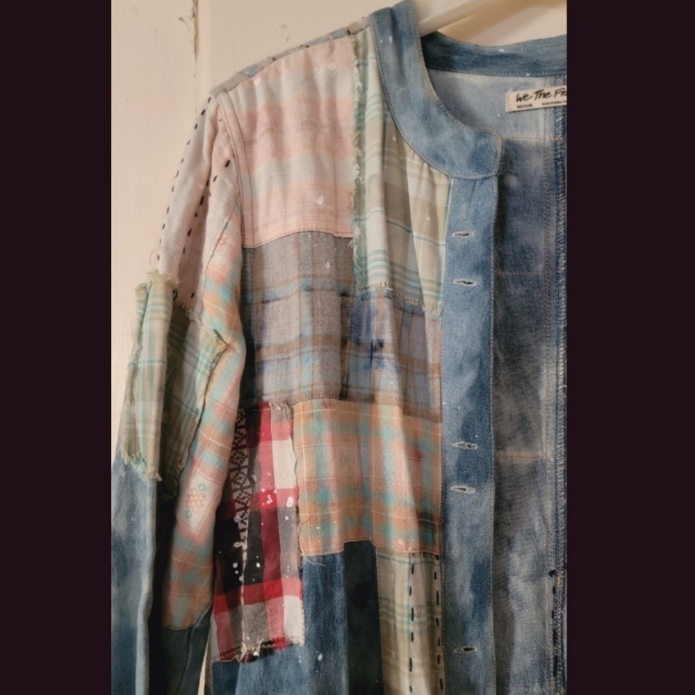 We The Free People PHOENIX patched Patchwork distressed Maxi Shirt Dress Duster - Picture 6 of 15
